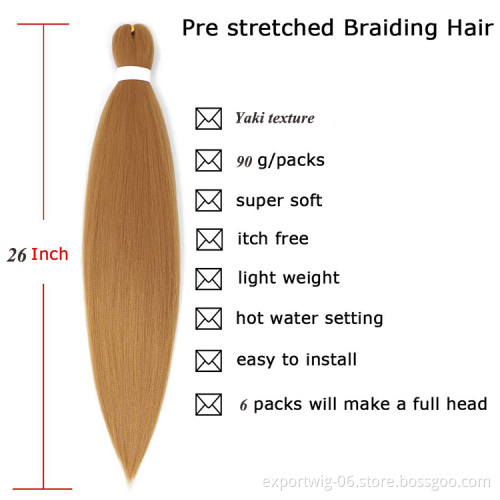 Pre Stretched Easy Braiding Hair Extensions Yaki Synthetic Ombre Color 26inch Flame Retardant Hot Water Setting Itch Free